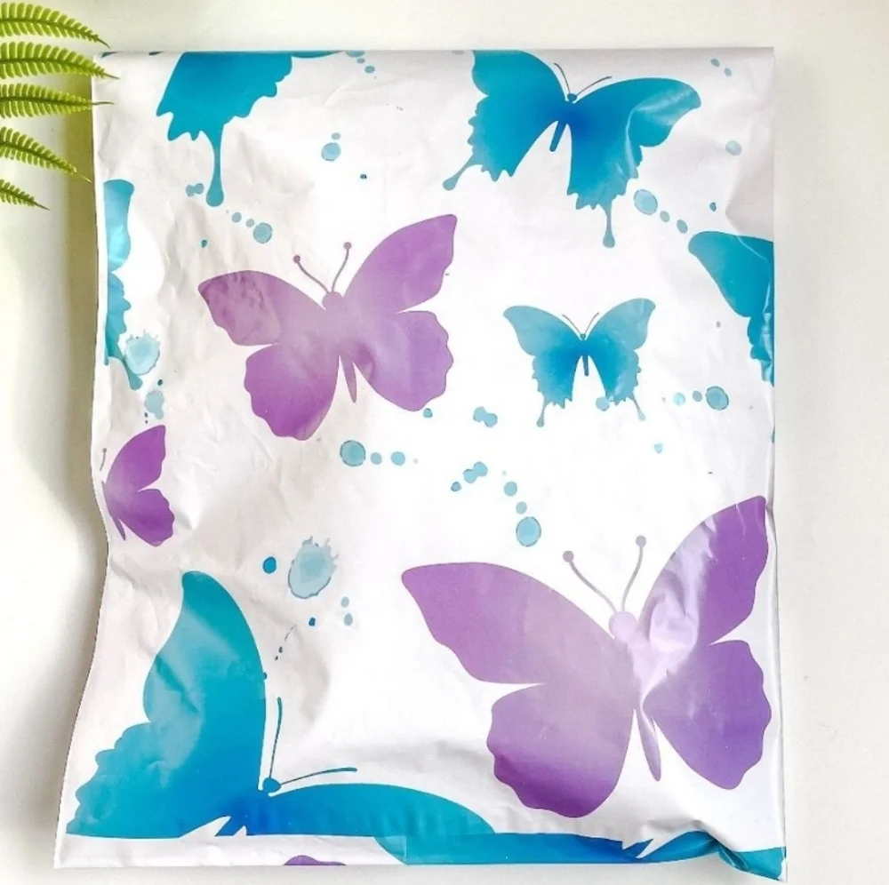 25 bags - purple and blue butterflies polymailers 10x 13 new